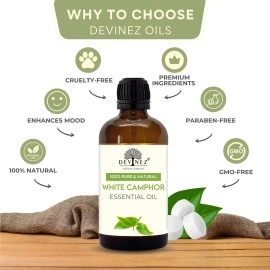 Devinez White Camphor Essential Oil, 100% Pure, Natural & Undiluted, 10ml, Relieves Skin Itching And Irritation, Soothes Burns & Rashes, Cures Acne, Boosts Hair Growth, Fights Hair Loss