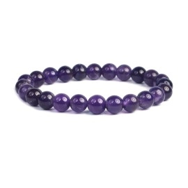 Reiki Crystal Products Certified Amethyst Natural Healing Stone Crystal Round Beads 8 mm Bracelet For Men, Women, Boys, Girls (Purple)