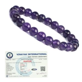 Reiki Crystal Products Certified Amethyst Natural Healing Stone Crystal Round Beads 8 mm Bracelet For Men, Women, Boys, Girls (Purple)