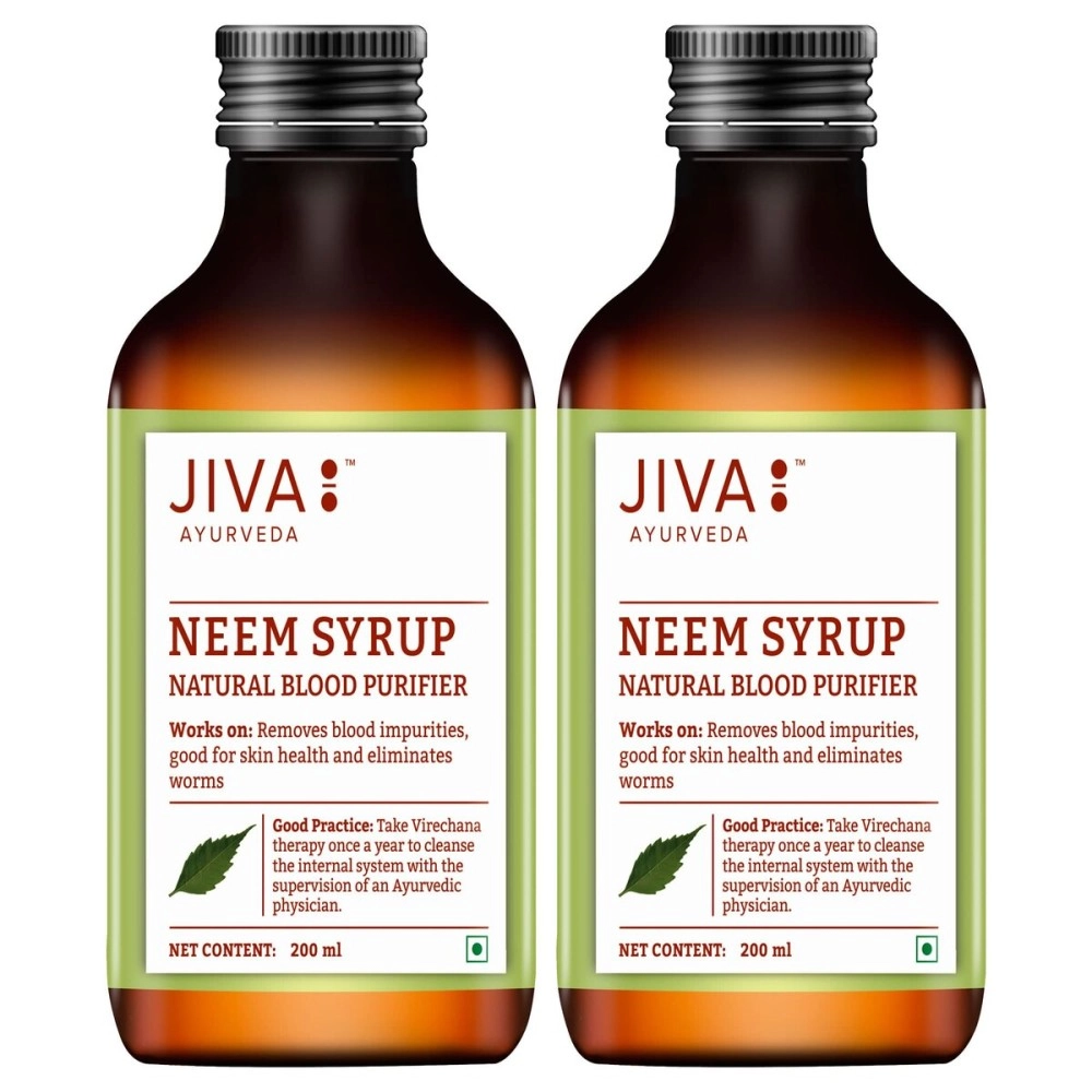Jiva Neem Syrup 200ml | 100% Ayurvedic Formula | Purifies Blood & Improves Circulation | Helps With Acne, Pimples, Itching And Blisters | Controls Body Heat (Pack of 2)