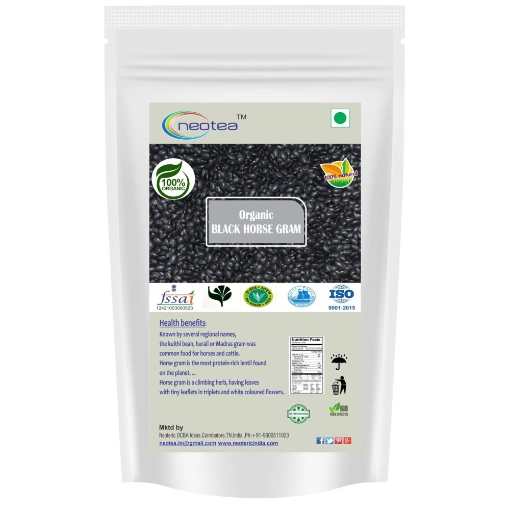 Neotea Organic Black Horse Gram (Karuppu Kollu) | Traditional Lentil | High in Protein & Fiber | Gluten-Free, Non-GMO | Versatile for Soups, Curries, and Stews | 500 GM