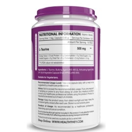 HealthyHey Nutrition L-Taurine - Amino Acid Supplement - 120 Vegetable Capsules