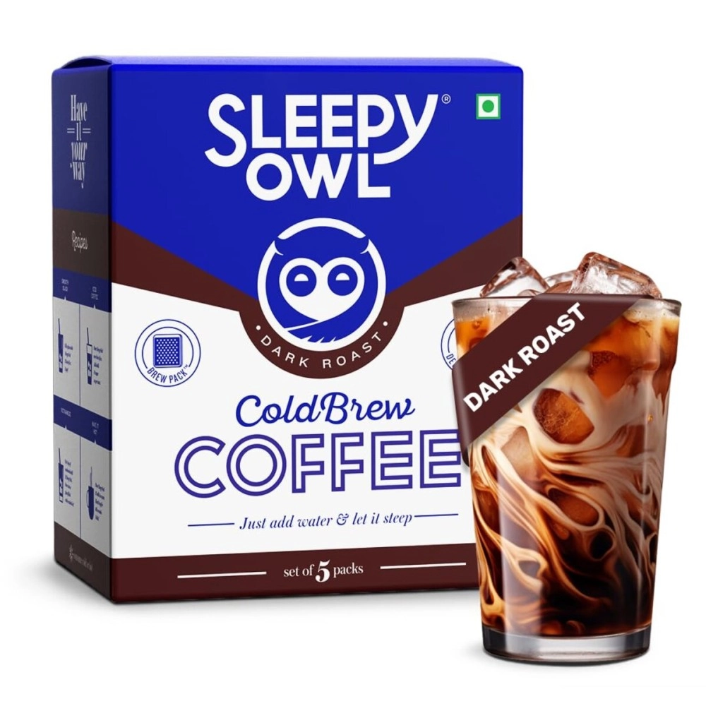 Sleepy Owl Coffee Dark Roast Cold Brew Packs | Set of 5 Packs - Makes 15 Cups |3 Step Brew - No Equipment Required | 100% Arabica Beans - Sourced Directly from Farms