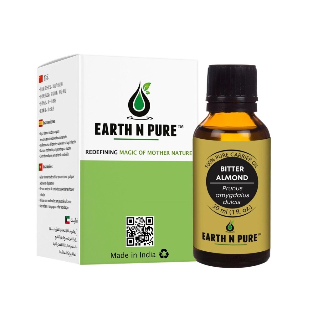 Earth N Pure Bitter Almond Oil (Badam Oil)100% Cold-Pressed, Natural,Therapeutic Grade Carrier Oil With Glass Dropper-Promotes Healthy Looking Skin, Great As Baby Oil, Anti-Wrinkles, Anti-Aging(30 Ml)