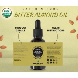 Earth N Pure Bitter Almond Oil (Badam Oil)100% Cold-Pressed, Natural,Therapeutic Grade Carrier Oil With Glass Dropper-Promotes Healthy Looking Skin, Great As Baby Oil, Anti-Wrinkles, Anti-Aging(30 Ml)