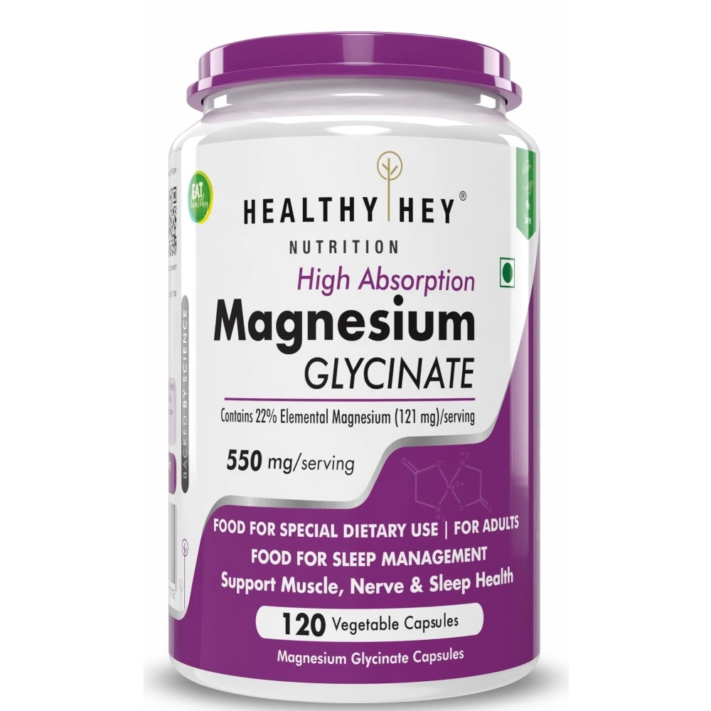 HealthyHey Nutrition High Absorption Magnesium Glycinate, 550mg - 120 Vegetable Capsules