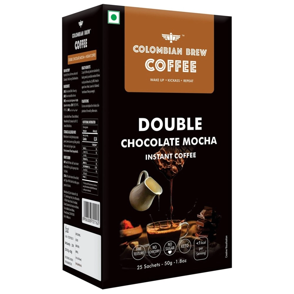 Colombian Brew Coffee Double Chocolate Mocha Instant Coffee, Vegan, No Sugar - 50gm