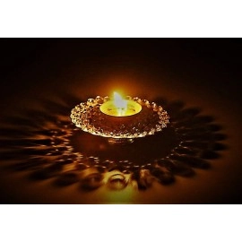 Collectible India Crystal Akhand Diya Oil Puja Lamp (Golden, Small)