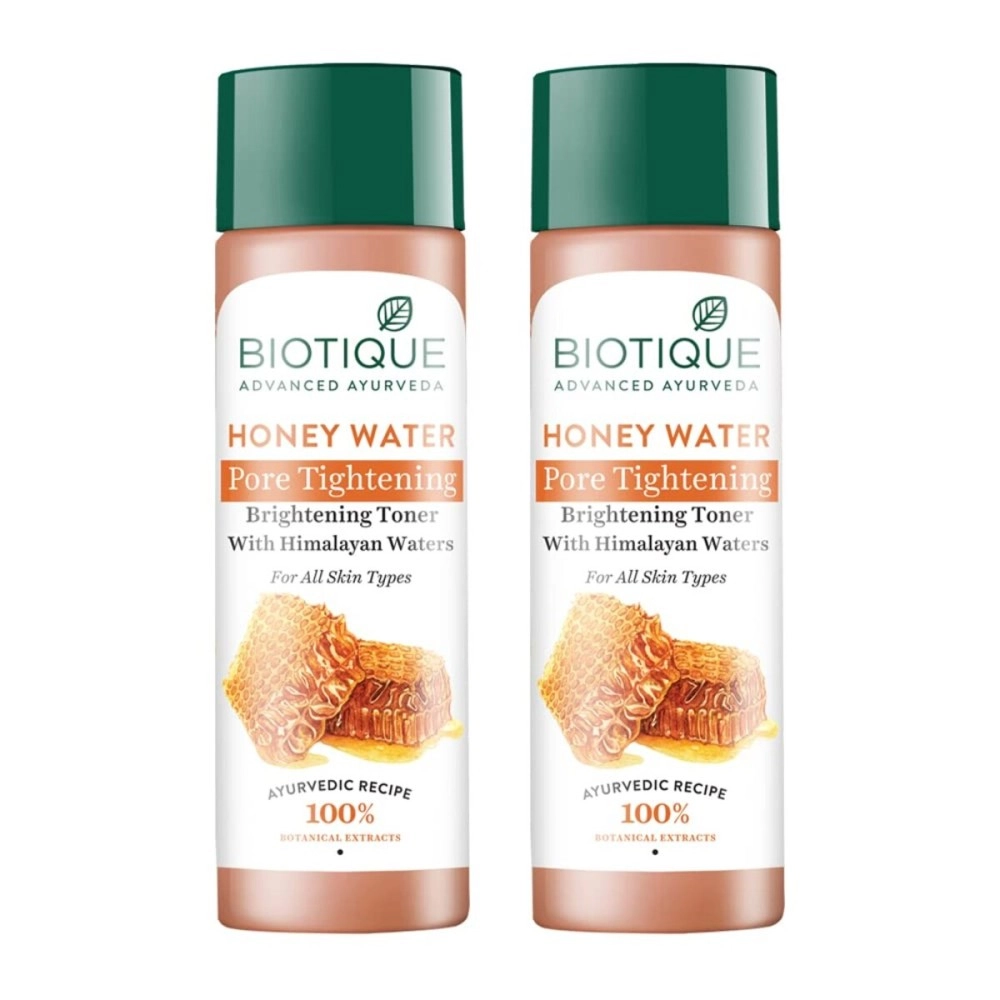 Biotique Honey Water Pore Tightening Brightening Toner with Himalayan Waters |Maintains pH Balance| Moisturized and Hydrated Skin | |100% Botanical Extracts| All Skin Types | 120ml (Pack Of 2)