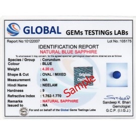 Pride Gems 7 Ratti Oval Shape Certified Natural Rashi Ratan Blue Sapphire Neelam Unisex Gemstone