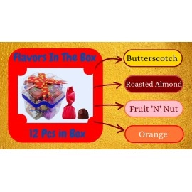 RICHU CHOCOLATES AND MORE Plus Shape Butterscotch, Almond, Fruit & Nut, Orange Gift Box (12 Pieces)
