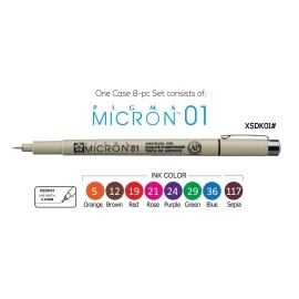 Sakura Pigma Micron line Drawing 8 Color pens Set, Bible journaling Study kit, Assorted fine Point 01 (Multi 8 Colors)