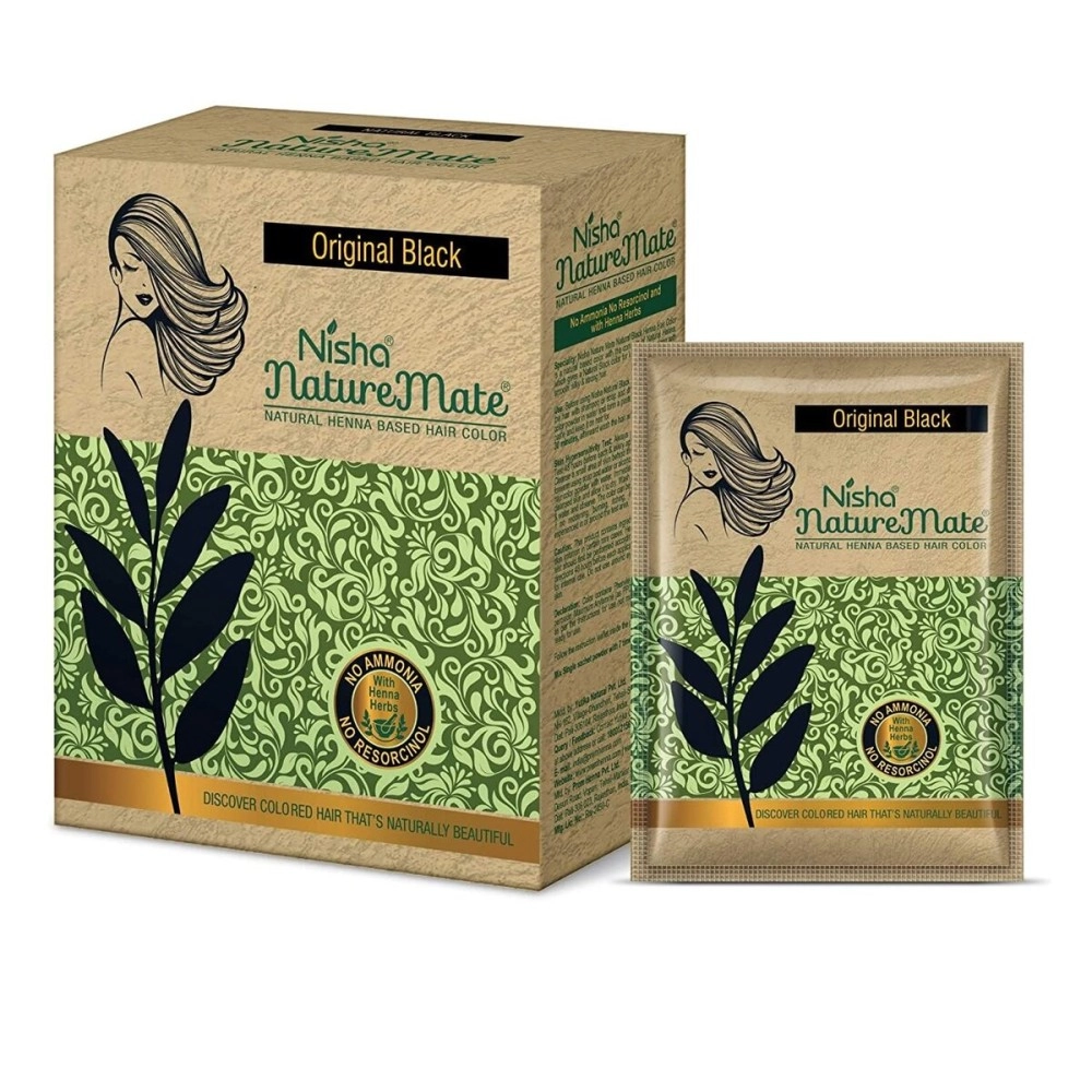 Nisha Nature Mate Natural Henna Hair Dye Color, Permanent Black Hair Dye, 100% Grey Coverage, Man and Women, Natural Black, 60gm