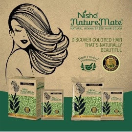 Nisha Nature Mate Natural Henna Hair Dye Color, Permanent Black Hair Dye, 100% Grey Coverage, Man and Women, Natural Black, 60gm