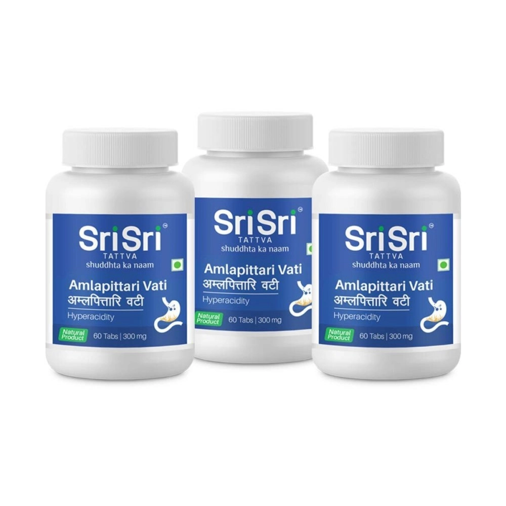 Sri Sri Tattva Amlapittari Vati 300 mg, 60Tabs | For Relief From Heart Burn & Acid Peptic Disorders | Natural Product | (300mg X pack of 3)