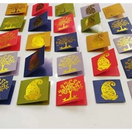 Satyam Kraft Paper Small Traditional Print Multipurpose Gift Tag for Crafts, 6.5x0.2x6.5cm (Multicolour) - Pack of 50