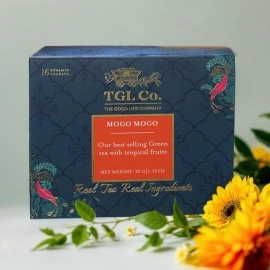 TGL Mogo Mogo Green Tea Bags, 16 Tea Bags, Ice Brews Cold Brew and Hot Brew Ice Tea| Used for Iced Tea Cocktails, Mocktail |Ingredients - Banana, Mango, Melon, Passion flower Leaves, Sunflowers, Guava