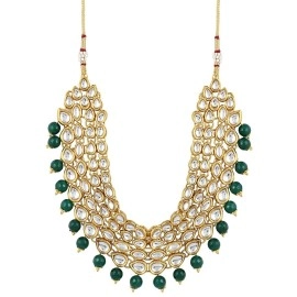 Shining Diva Fashion Green Kundan Stylish Necklace Set for Women Wedding Traditional Jewellery Set with Earrings for Women and Girls (9837s)