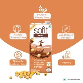 SOFIT SOYA Drink Chocolate Flavored,1000Ml-Pack of 2 (2 X 1000Ml)|Vegan Drink|Enriched Goodness of/ Dietary Fibers,Vitamins & Calcium|Naturally Lactose Free|Naturally Gluten Free|Preservatives Free
