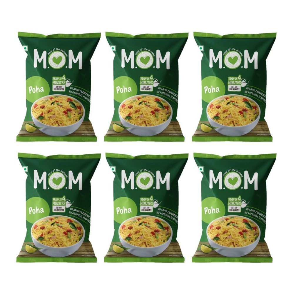 MOM - Meal of the Moment, Poha Pouch, 80/60 gm (Pack of 6) - Ready to Eat | Instant Food | No added Preservatives