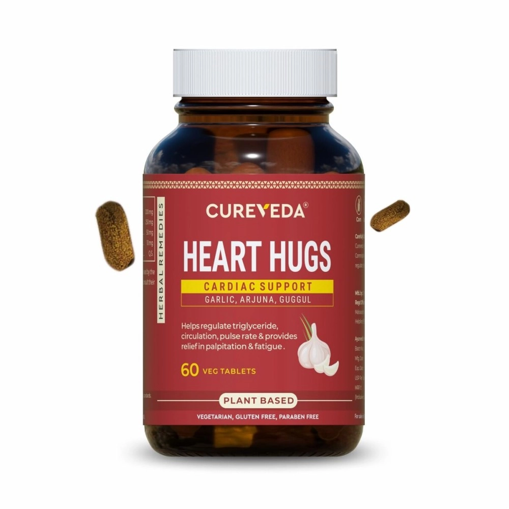 Cureveda Herbal Heart Hugs - For Healthy Heart Cardiac Wellness Cholesterol control - 60 Tablets