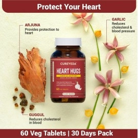 Cureveda Herbal Heart Hugs - For Healthy Heart Cardiac Wellness Cholesterol control - 60 Tablets