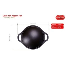 DYNAMIC COOKWARES 8 Inch Premium Cast Iron Appam Pan Patra/Chatti/Kallu (Even matt Finish Pre-Seasoned)