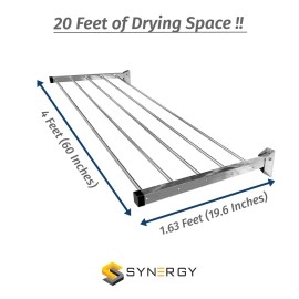 Synergy - (5 Pipe x 4 Feet - Heavy Duty Stainless Steel Foldable Wall Mounted Cloth Dryer/Clothes Drying Stand [SY-GL3]