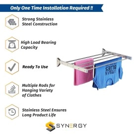 Synergy - (5 Pipe x 4 Feet - Heavy Duty Stainless Steel Foldable Wall Mounted Cloth Dryer/Clothes Drying Stand [SY-GL3]