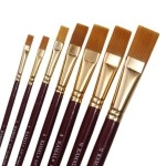 KAMAL Flat Artist Quality Painting Brush Golden Taklon/Synthetic Hair Handmade Quality (Maroon/Golden Handle)
