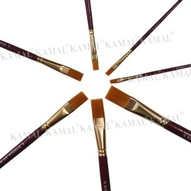 KAMAL Flat Artist Quality Painting Brush Golden Taklon/Synthetic Hair Handmade Quality (Maroon/Golden Handle)
