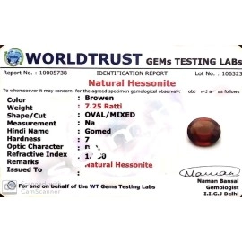 PRAJAPATI GEMS LMDPRAJAPATIS PRAJAPATI GEMS Certified Unheated Untreatet 6.25 Ratti 5.65 Carat A+ Quality Natural Hessonite Garnet Gomed Loose Gemstone For Women\'s and Men\'s, Loose Gemstone, Hessonite