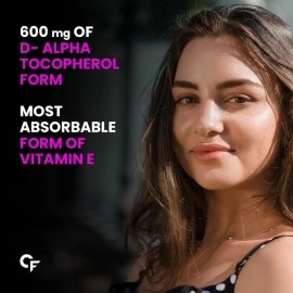 Carbamide Forte Vitamin E 600mg Capsules for Face and Hair | 100% Natural Vitamin E, Paraben Free- 60 Capsules