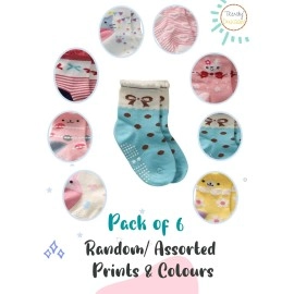 Trendy Dukaan Baby Boy\'s Cotton Anti Slip Grip Socks (Pack of 6), Girls, 18 Months-24 Months