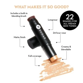 SUGAR Cosmetics Ace Of Face Foundation Stick with In-Built Brush | Lasts 24hrs | Full Coverage Foundation for Women | 12gm - 25 Macchiato