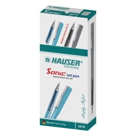 Hauser Germany Sonic 0.55mm Gel Pen Box Pack | Attractive Foiled Body | Stylish Metal Clip | Refillable & Waterproof Gel Ink | Technology For Smooth & Effortless Writing | Blue Ink, Set of 10 Gel Pens
