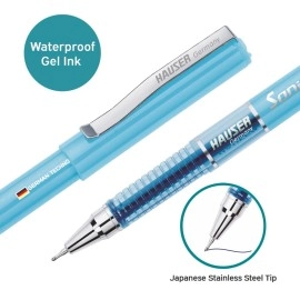 Hauser Germany Sonic 0.55mm Gel Pen Box Pack | Attractive Foiled Body | Stylish Metal Clip | Refillable & Waterproof Gel Ink | Technology For Smooth & Effortless Writing | Blue Ink, Set of 10 Gel Pens