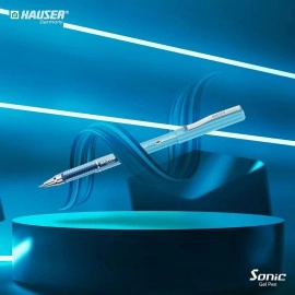 Hauser Germany Sonic 0.55mm Gel Pen Box Pack | Attractive Foiled Body | Stylish Metal Clip | Refillable & Waterproof Gel Ink | Technology For Smooth & Effortless Writing | Blue Ink, Set of 10 Gel Pens