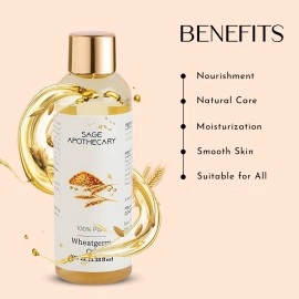 Sage Apothecary Pure & Natural Wheatgerm Oil for Skin, Hair, Face & Body Care - 100 ml
