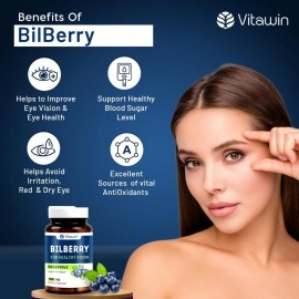 VITAWIN Ultimate Health and Nutrition Supplements Bilberry Capsules for Healthy Vision and Eye Care, 500 mg (Pack of 60)