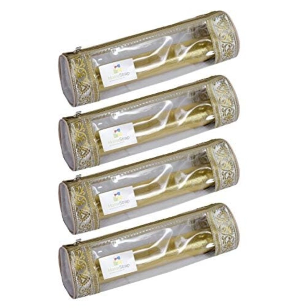 HomeStrap Set of 4 Transparent PVC Single Rod Storage Bangle Pouch/Box for Women Latest Bangles, Jewellery, Chudi, Bridal Bracelets Organizer (Golden)(Featured on Shark Tank)