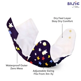 SuperBottoms BASIC EASY - Cloth Diapers+ Inserts - Freesize Adjustable and Reusable Cloth Diaper for babies 0-3 Years | With quick drying prefold style soaker-Assorted