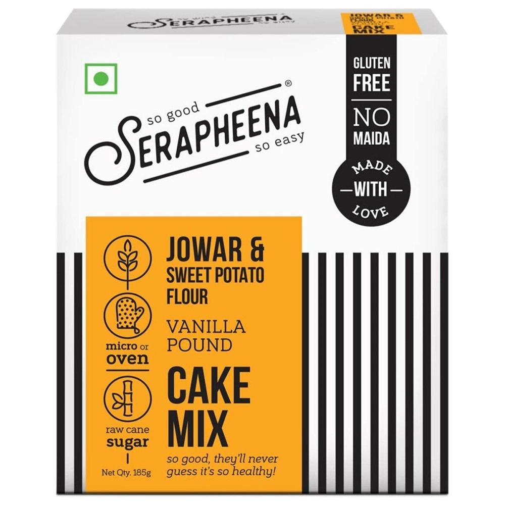 Serapheena Gluten Free Cake Mix - Vanilla 185g |Eggless, No Maida, Vegan, Jowar and Sweet Potato Flour Vanilla Pound |