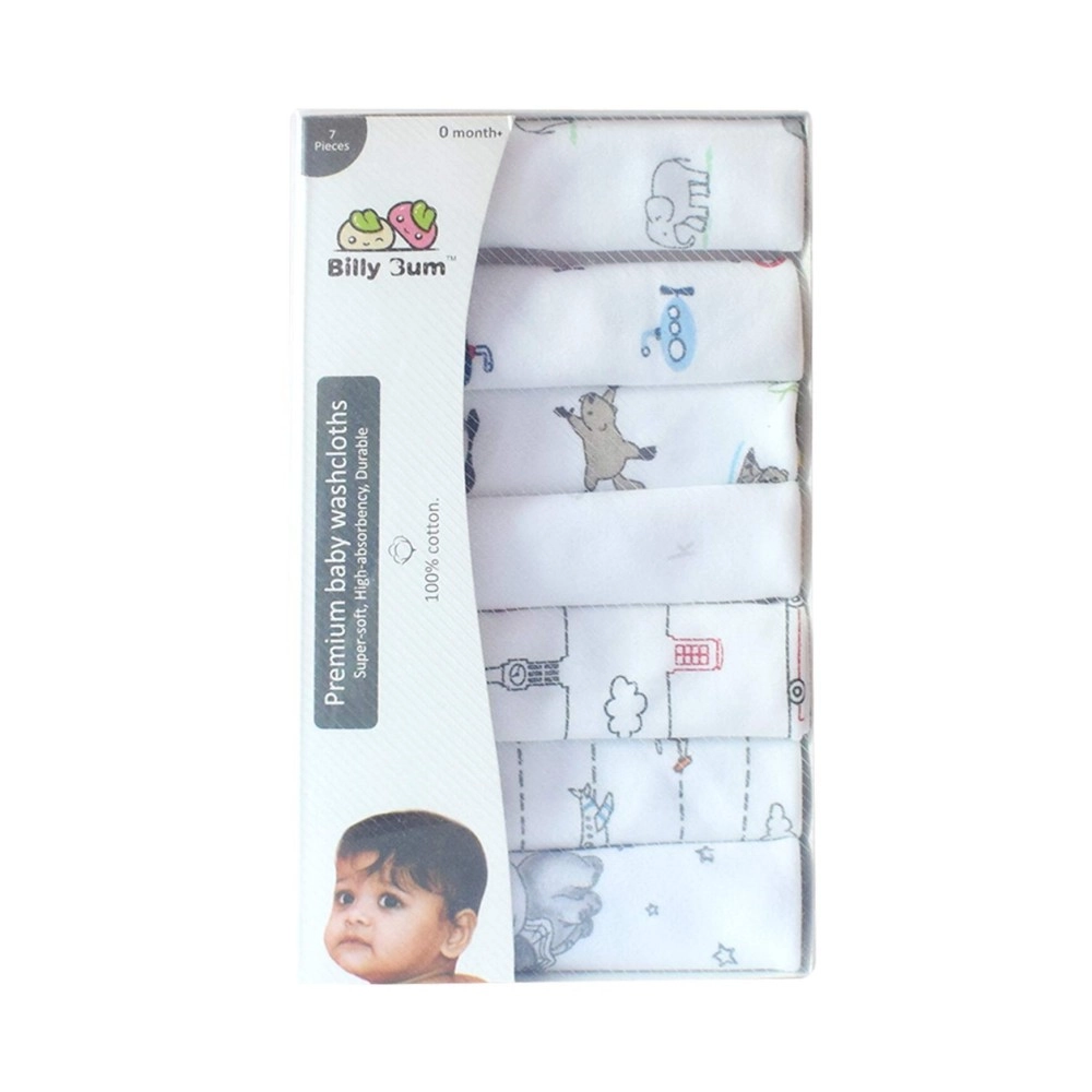 Billy Bum Washcloth for New Born 100% Hosiery Cotton/Reusable Extra Soft Face Towels washcloth for Babies (7 Pieces) Color May Vary (Pack of 1, White)