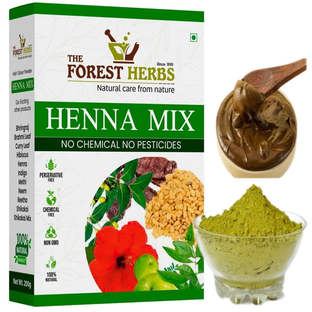 THE FOREST HERBS Natural care from nature 100% Organic Henna Mix Powder With Amla, Shikakai, Hibiscus, Bhringraj, Neem Powder For Hair Colour & Conditioning - 100Gms