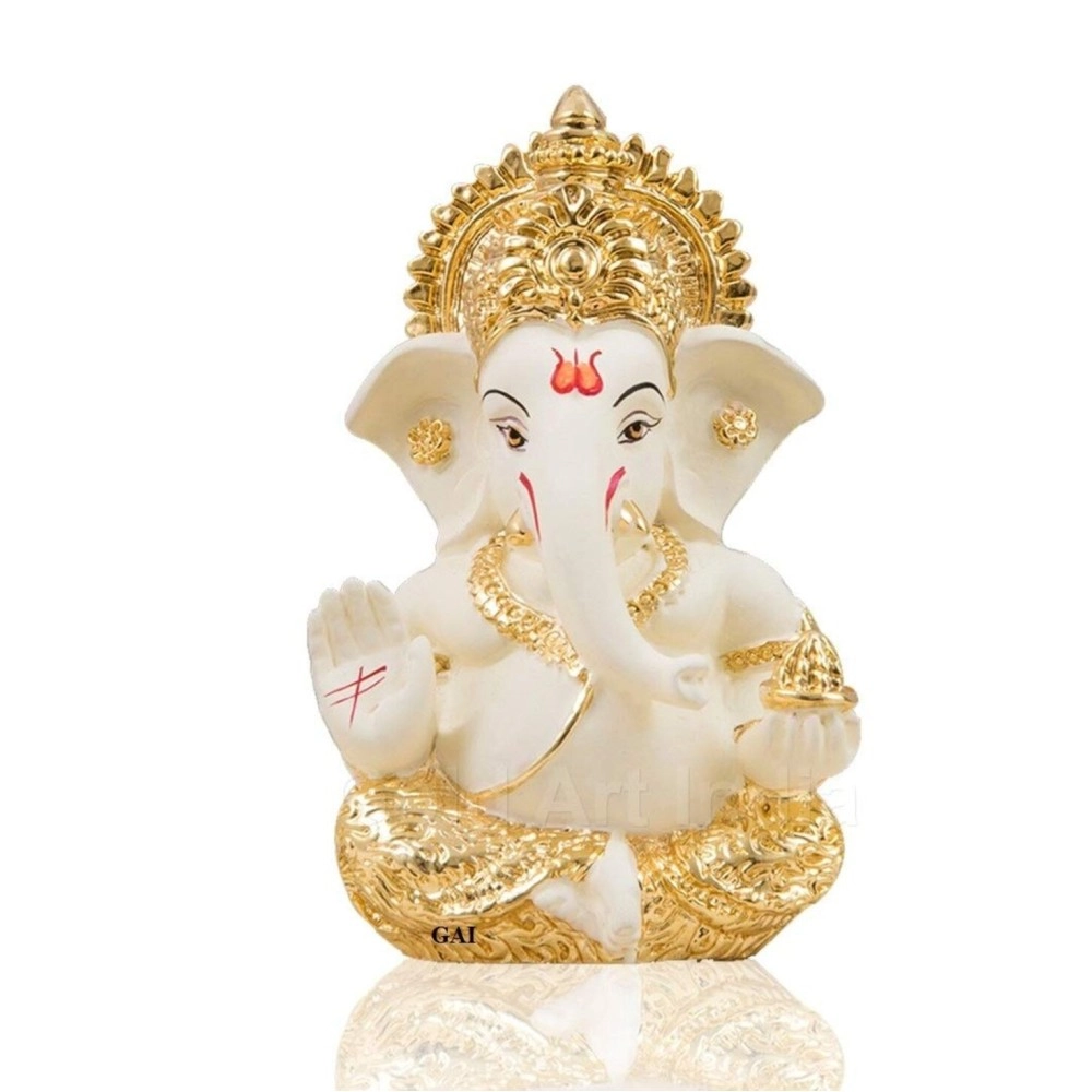 Gold Art IndiaGold and Silver Plated Ganesha Idol (Gold and Cream)