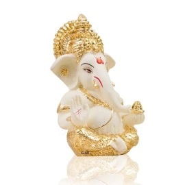 Gold Art IndiaGold and Silver Plated Ganesha Idol (Gold and Cream)