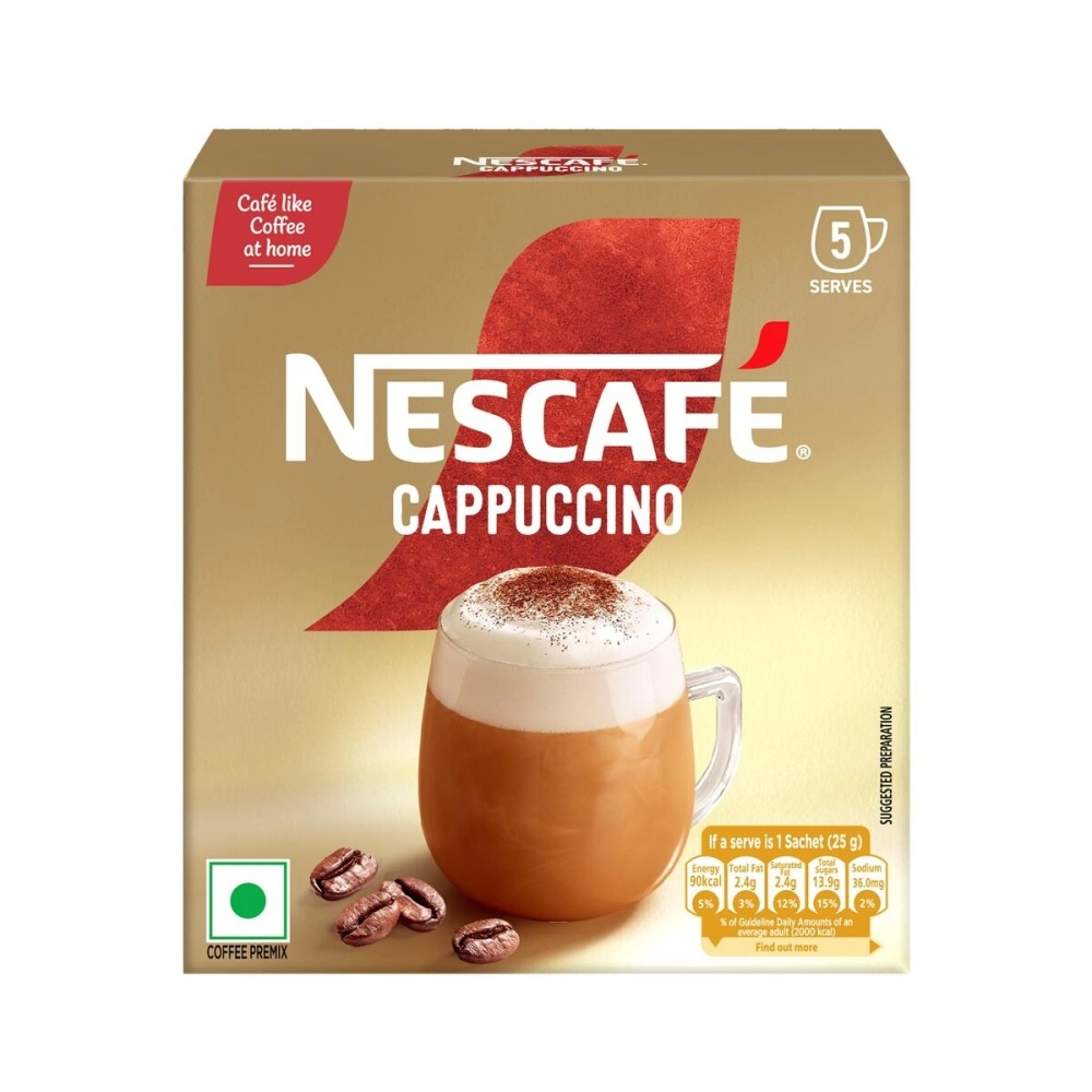 Nescafe Cappuccino Instant Coffee Premix, 25 grams- Pack of 5 - India