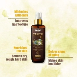 Wow Skin Science 100% Pure Castor Oil Cold Pressed For Stronger Hair, Skin & Nails No Mineral Oil & Silicones, 200 Ml