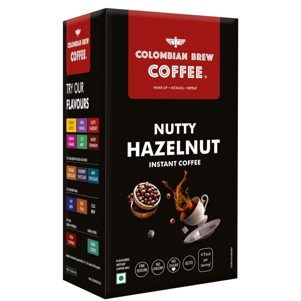 COLOMBIAN BREW COFFEE Hazelnut Instant No Sugar Vegan, 50gm